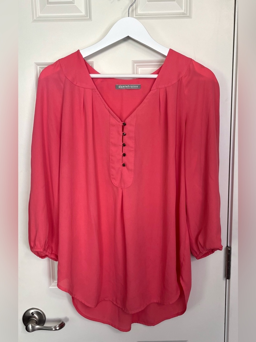 Daniel Rainn V-Neck Tunic Blouse with Button Placket